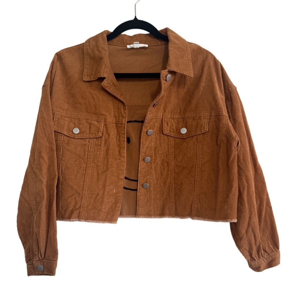 Newbury Kustom Brown Cotton Corduroy Cropped Jacket Embroidered Smile Size Small